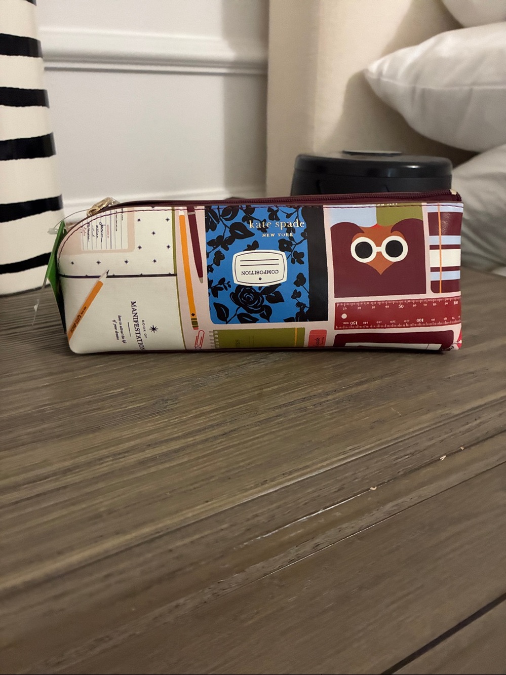 kate spade Multicolor Book-Print Pencil Case with Blue and Burgundy Panels